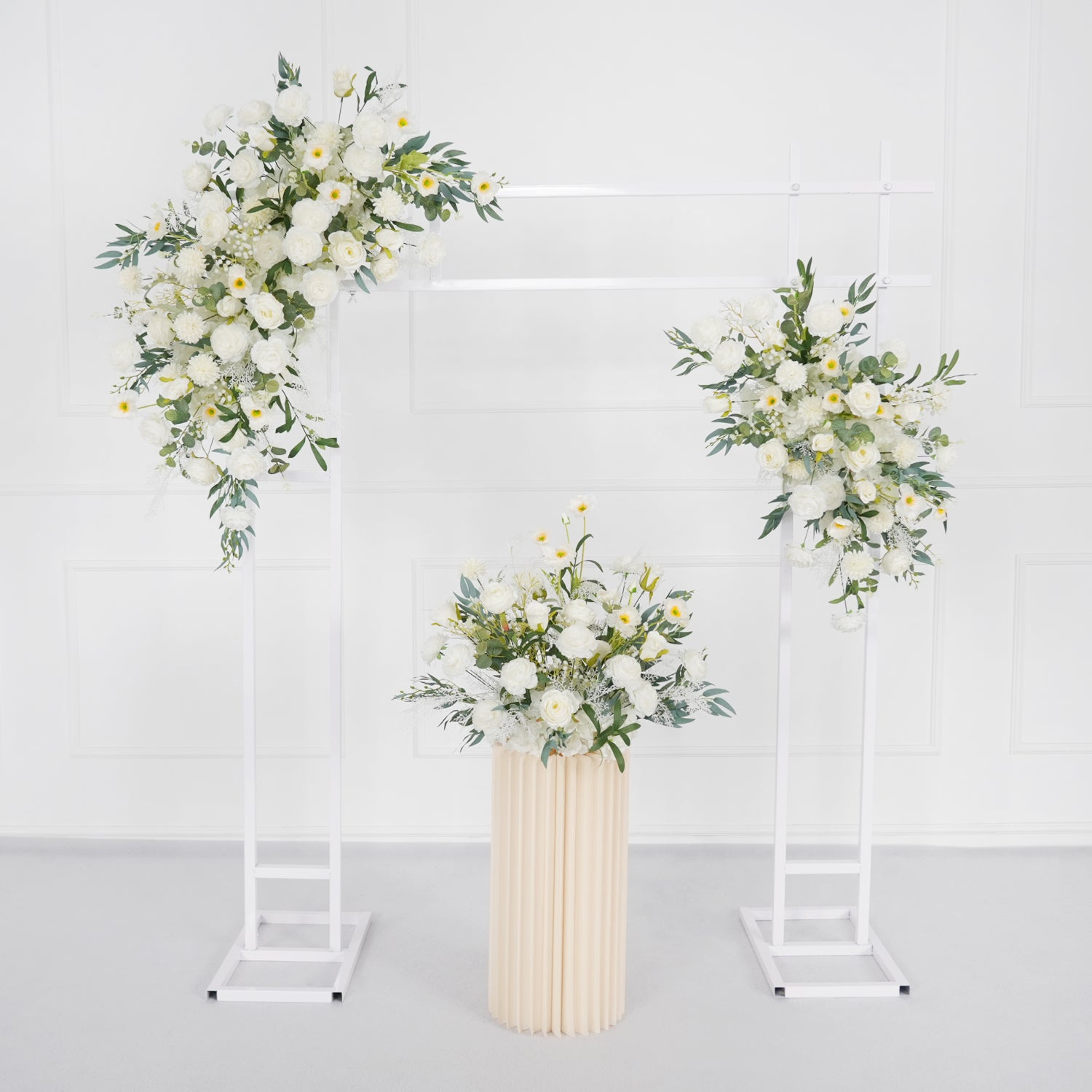 Artificial White Green Wedding KT Backdrop Flower Row Decor